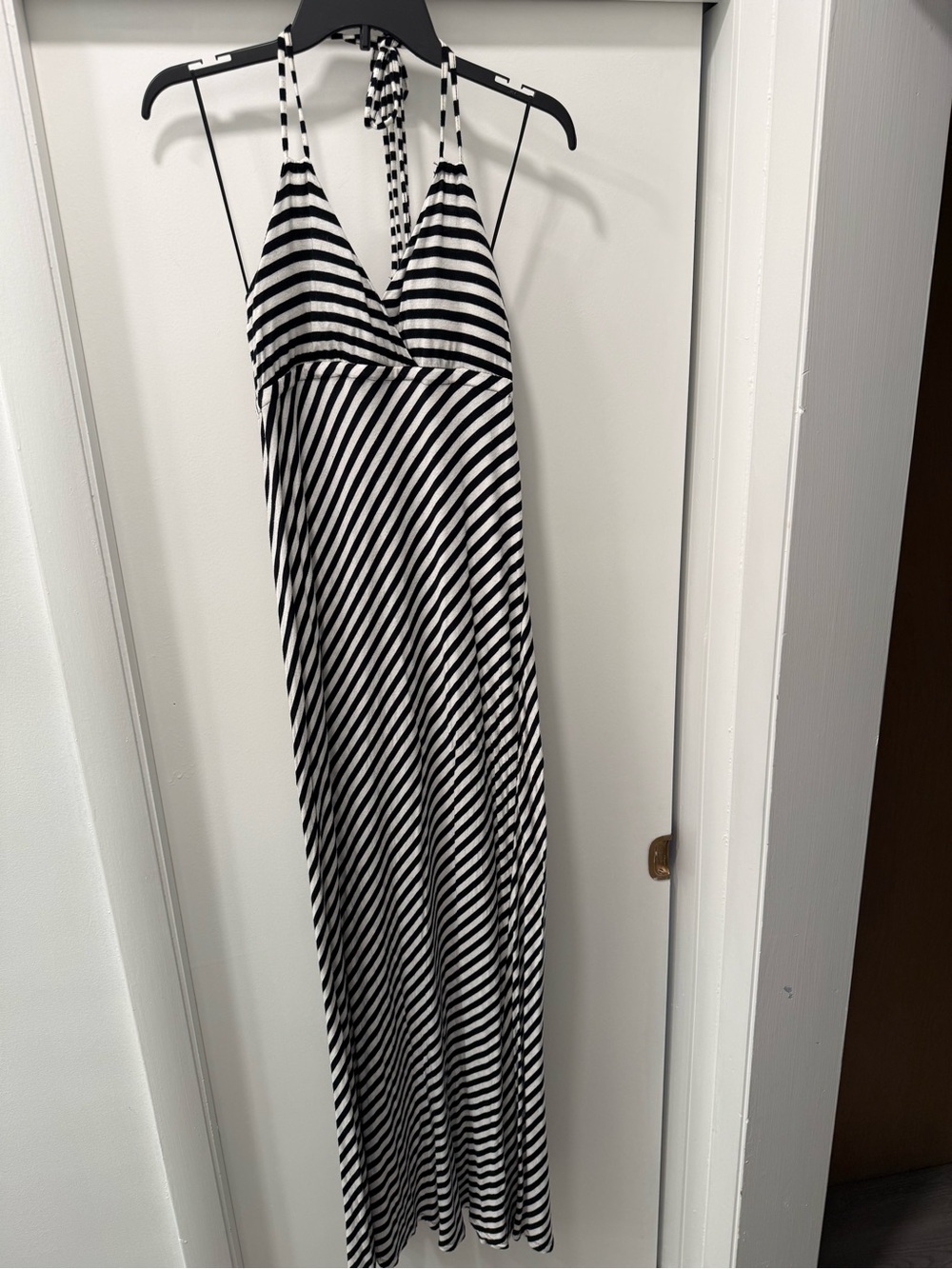 ELLE, Black and White Striped Halter Maxi Dress, size L